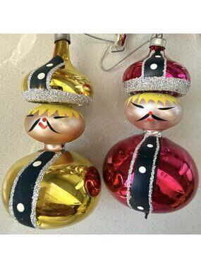 Set Of 2 Soffieria De Carlini Ornaments Italy Figurines Faces Design Handblown